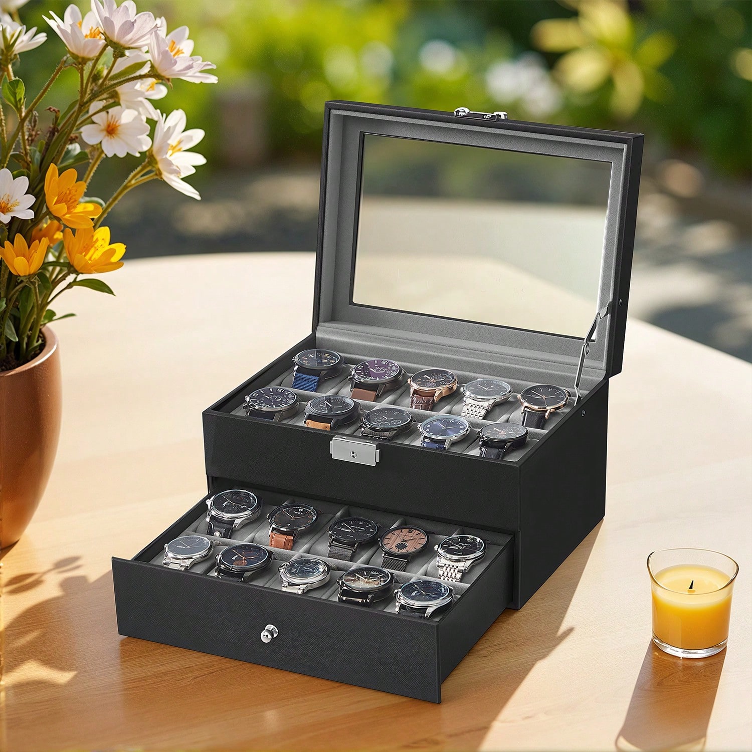 Jewelry Watches Women - 20-Slot Watch Box with Glass Lid