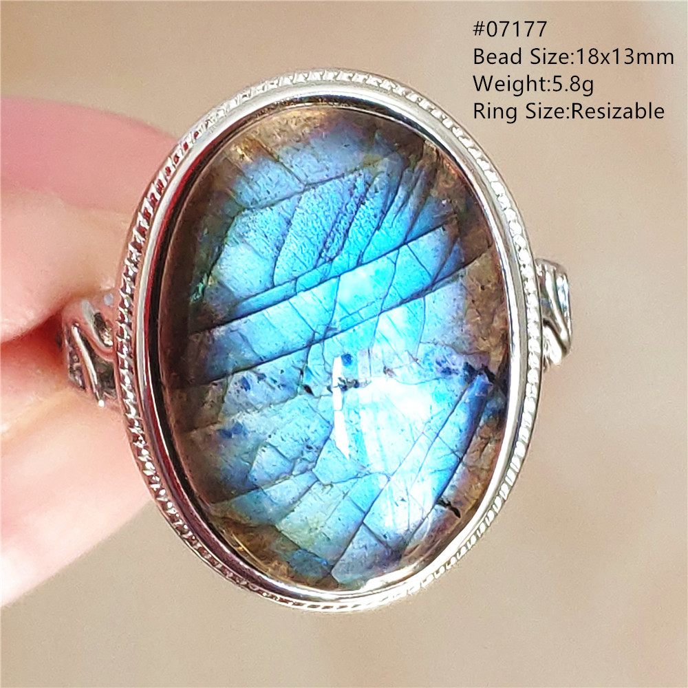 Turquoise Stone Ring - Natural Blue Light Labradorite Adjustable Ring