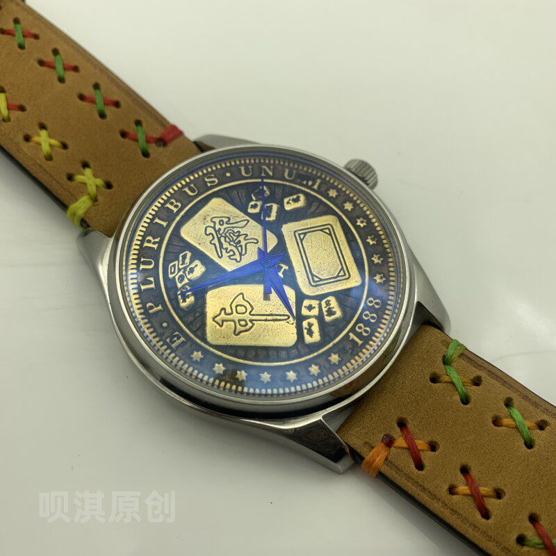 Leather Bracelet - Independent watchmaker handmade bronze dial fully