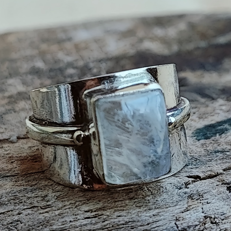 Turquoise Stone Ring - Vintage Bohemian Wide Ring Suitable for