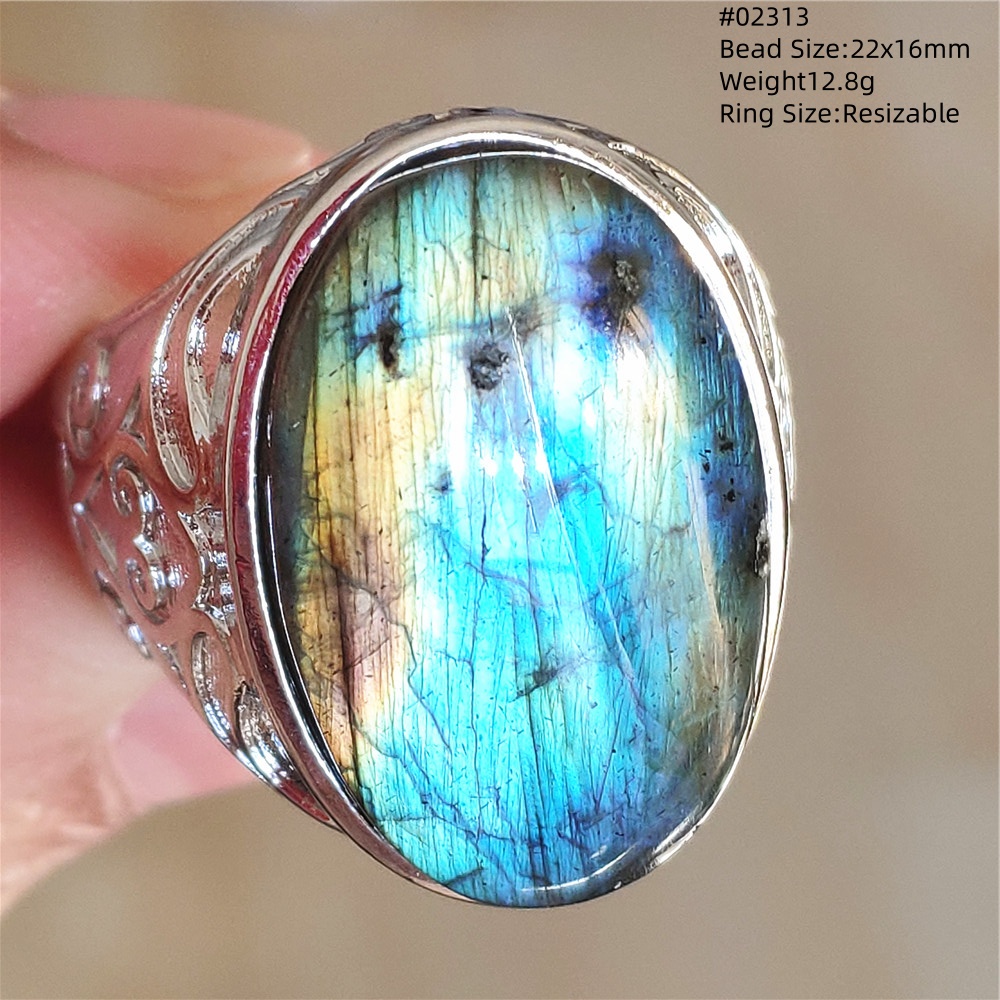 Natural Colorful Labradorite A - Turquoise Stone Ring recension och pris