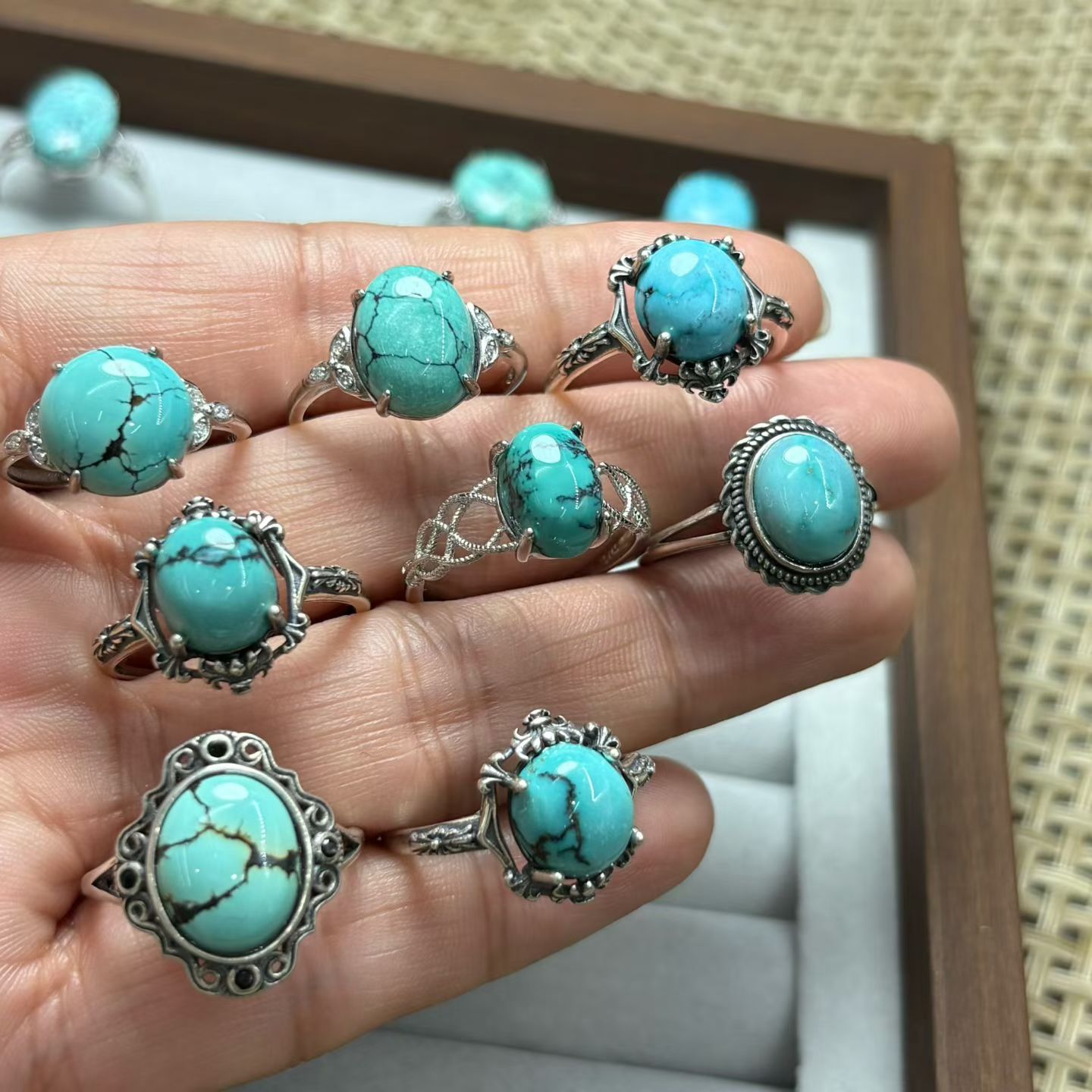 1 Pc Fengbaowu Natural Turquoi - Turquoise Stone Ring recension och pris