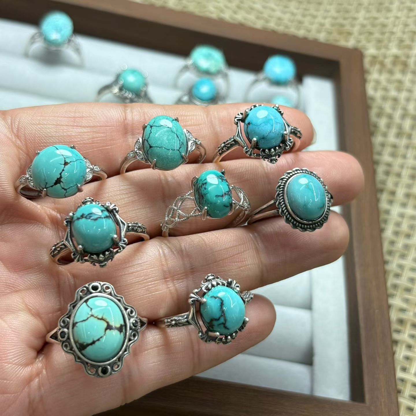 1 Pc Fengbaowu Natural Turquoi - Turquoise Stone Ring recension och pris
