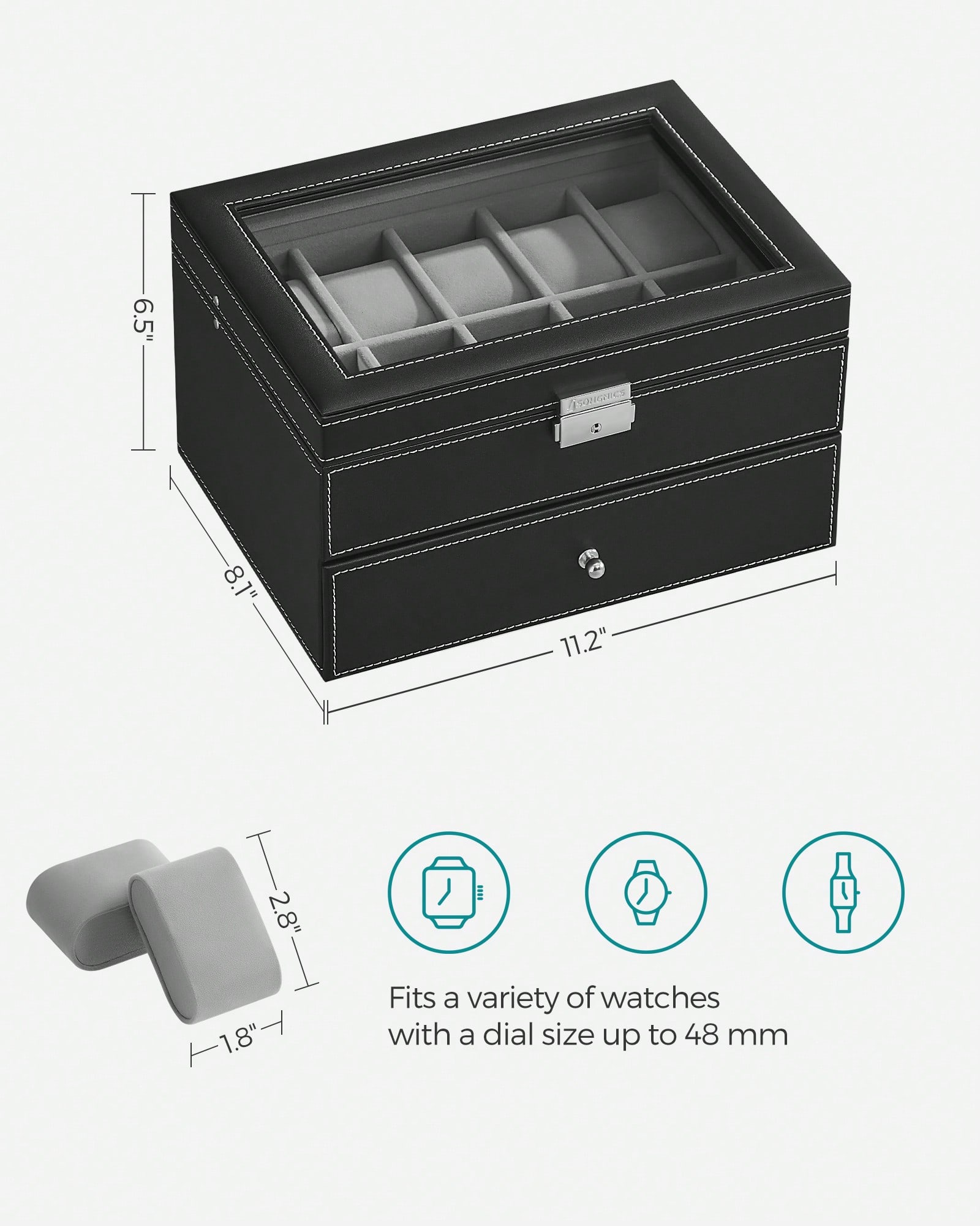 20-Slot Watch Box with Glass L - Jewelry Watches Women recension och pris