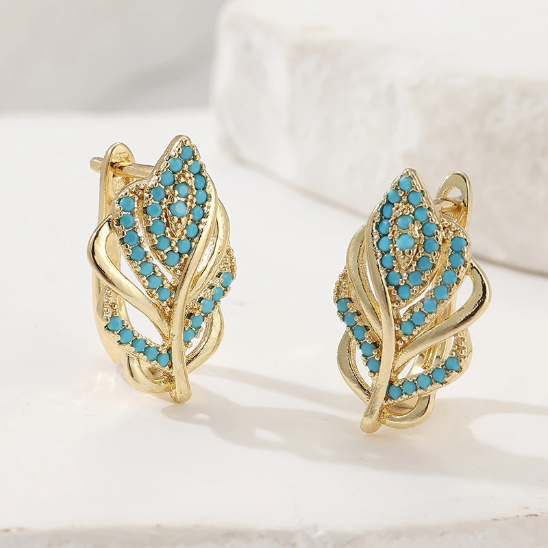 Creative Leaf Shaped Hoop Earr - Turquoise Stone Ring recension och pris