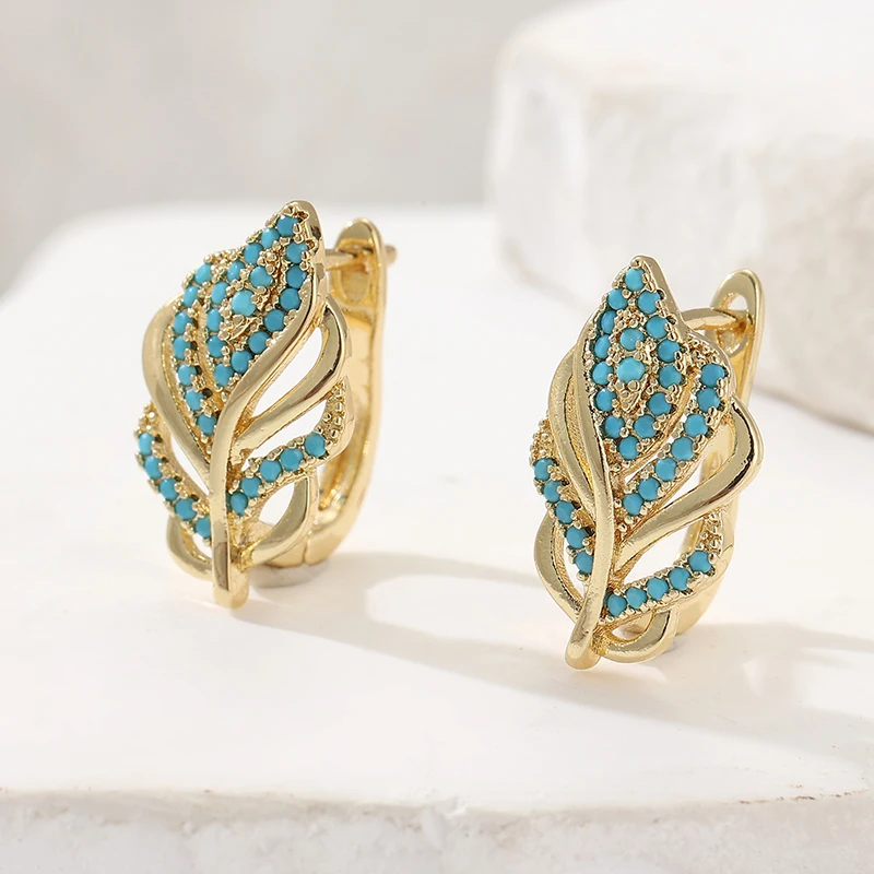 Creative Leaf Shaped Hoop Earr - Turquoise Stone Ring recension och pris