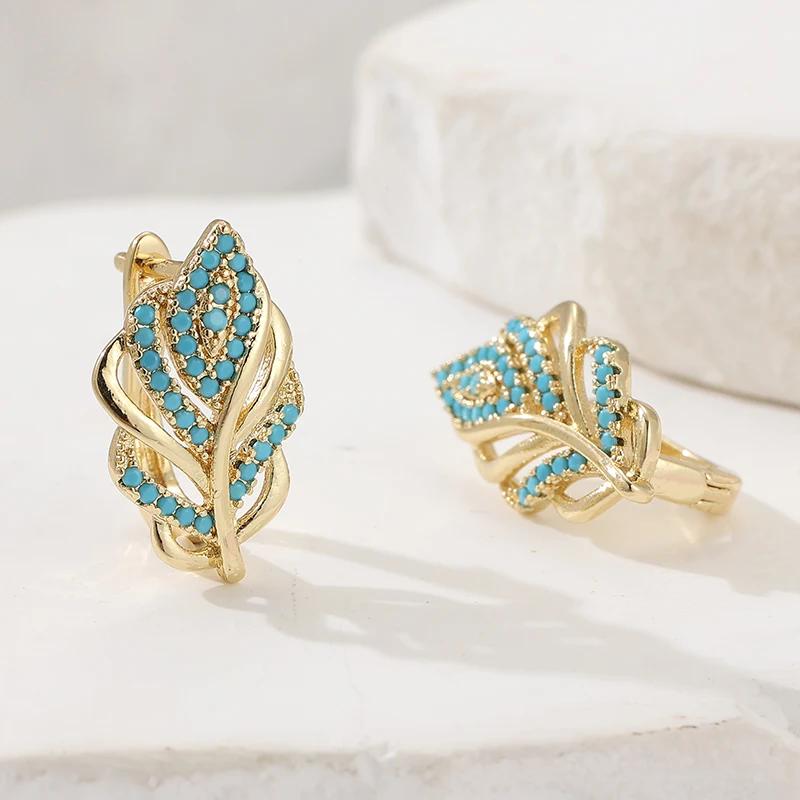 Creative Leaf Shaped Hoop Earr - Turquoise Stone Ring recension och pris