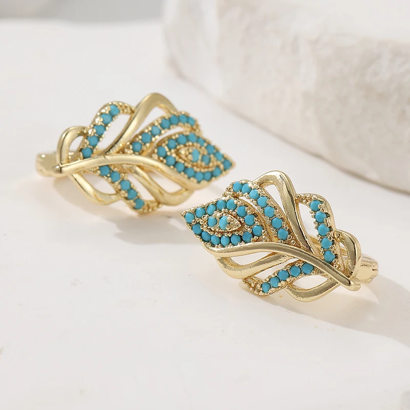 Creative Leaf Shaped Hoop Earr - Turquoise Stone Ring recension och pris